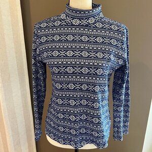 Studio Works Snowflake Blue & White Turtleneck, Size Small